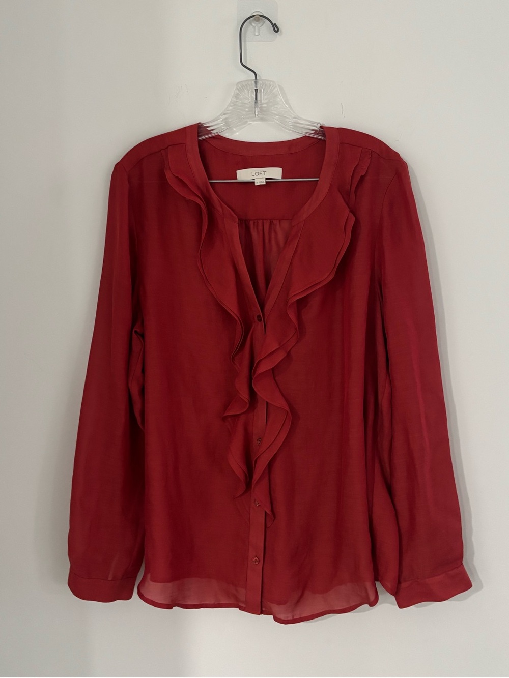 🐞LOFT Crimson Ruffle-Front Blouse - Picture 2 of 9